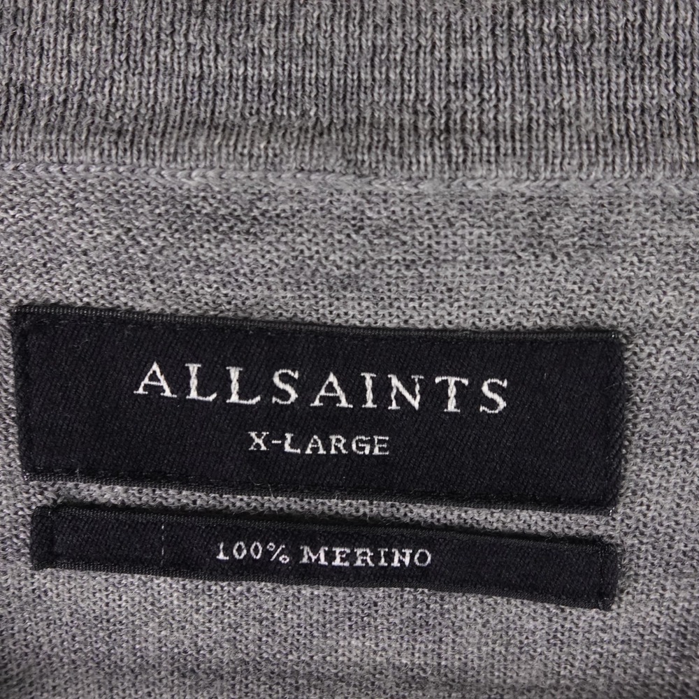 AllSaints Mode Merino Crew Jumper Sweater Mens XL Grey Slim‎ Fit Pullover MK129D - Picture 3 of 8